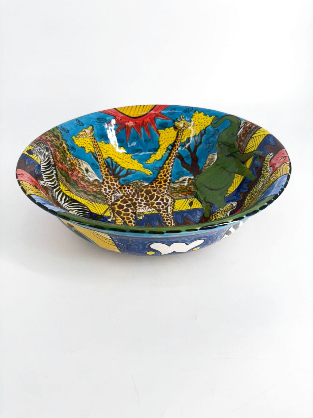 ZIMBABWE Multi Colored Hand Painted Animals Large Bowl
