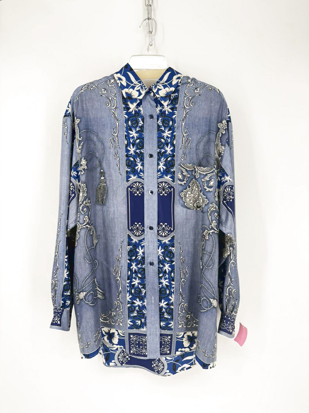 ETRO Size 44 Blue Silk Print Blouse