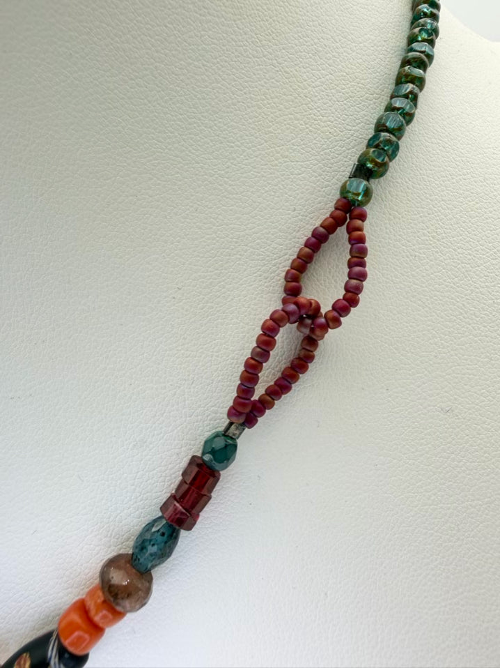 Coral Nepal & Czech Glass w/ Ruby Venetian Glass Necklace