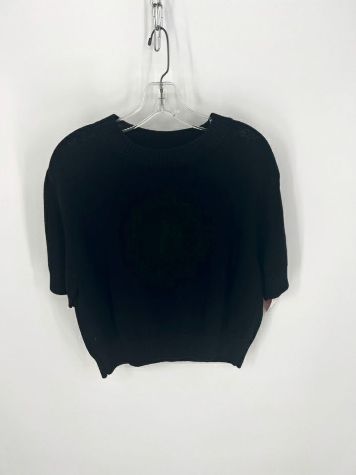 ST JOHN BASICS Size L Black Knit Short Sleeve Sweater