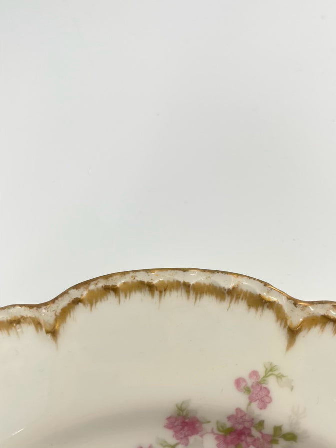 LIMOGES Pink Flowers W/ Gold Trim Set of 6 Plates