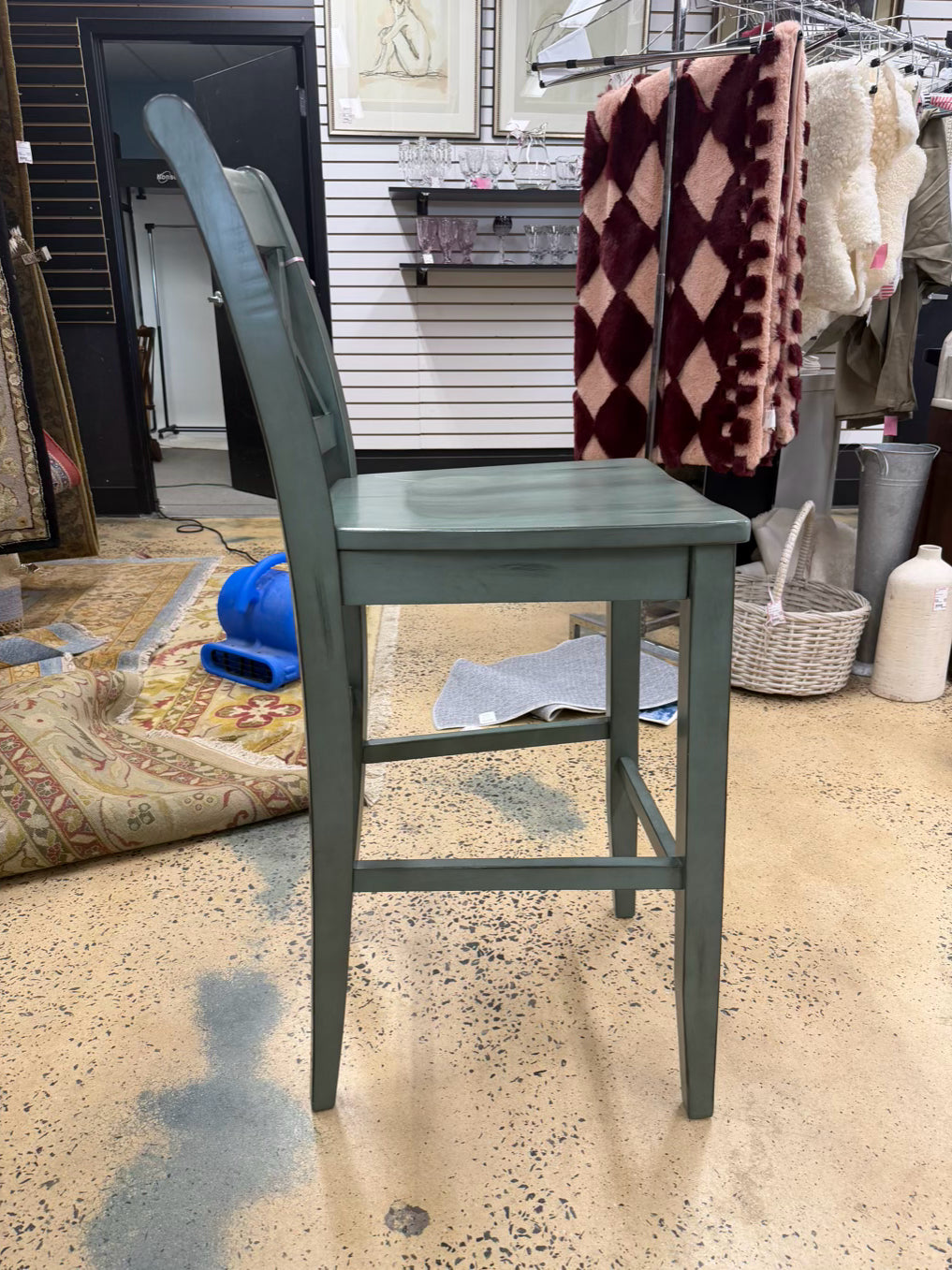 Aqua Wood Pair Of Bar Stools