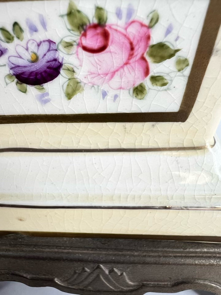 VINTAGE Cream & Yellow Porcelain Pair of Footed Urns