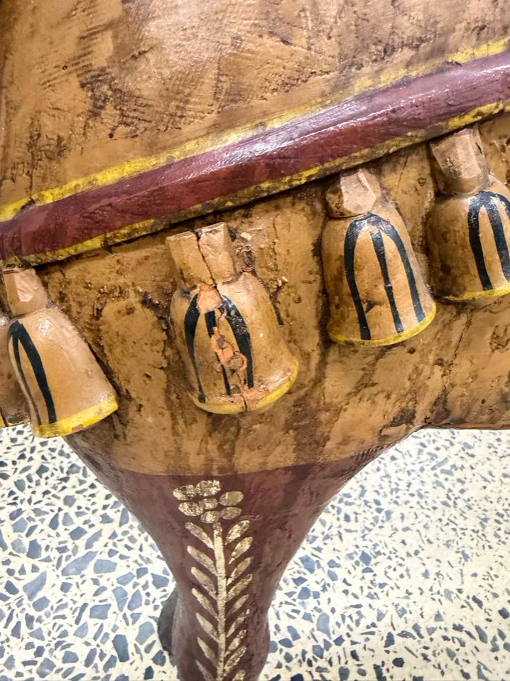 Gold, Red & Black Painted Wood Carved  Horse Figure