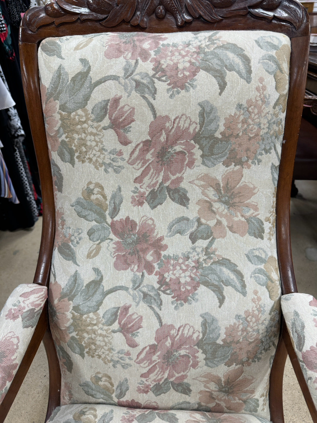 Victorian Wood Floral Upholstered Rocking Chair