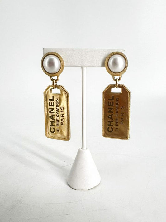 CHANEL Gold Filled Faux Pearl Earrings