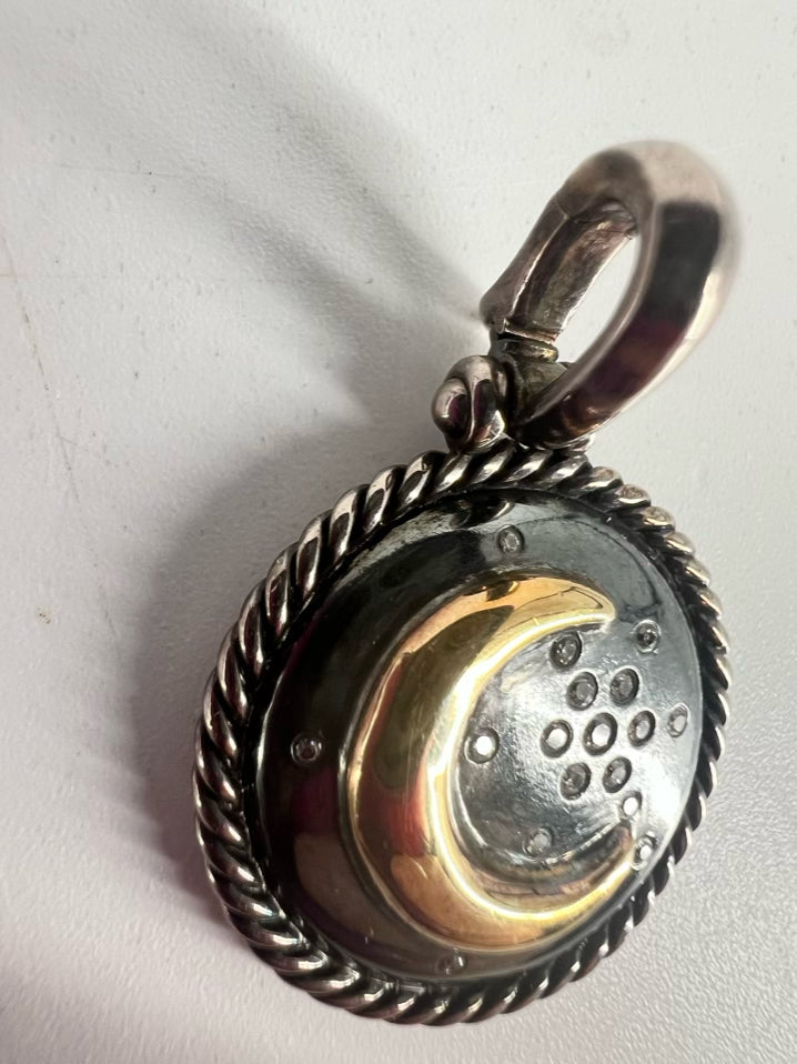 DAVID YURMAN STERLING SILVER & PAVE DIAMONDS 18K Round Moon & Star Pendant