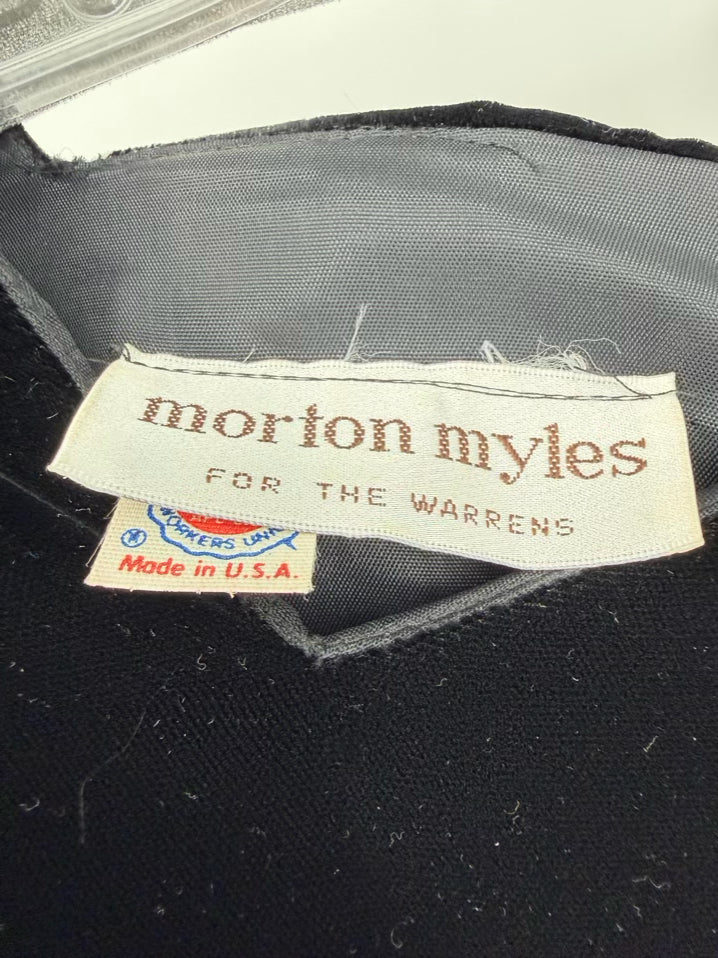 VINTAGE MORTON MYLES FOR THE WARRENS Wmn's Size 10 Black & Rose Gold Velvet Puff Sleeve Cocktail Dress