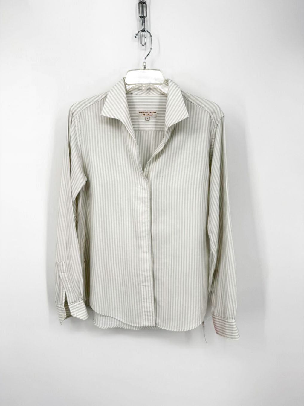 SARAH ALEXANDRA Size 8 White & Grey Stripe Blouse