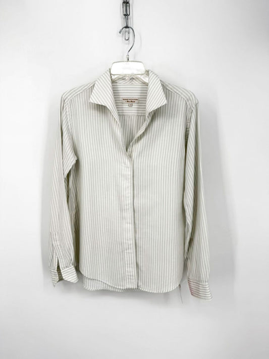 SARAH ALEXANDRA Size 8 White & Grey Stripe Blouse