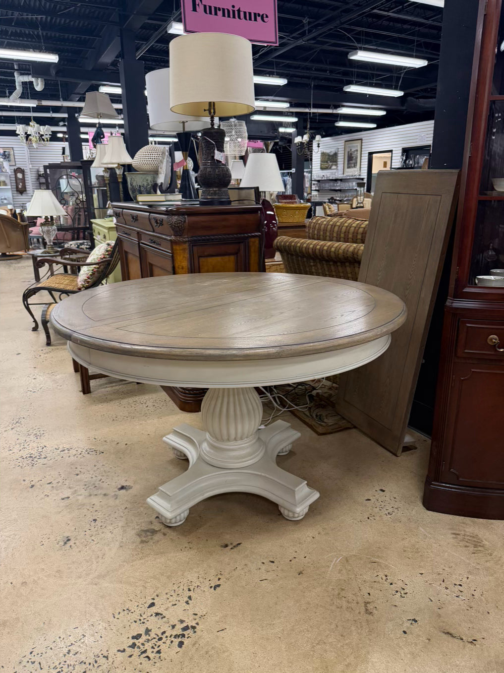 Cream & Tan Pedestal Dining Table