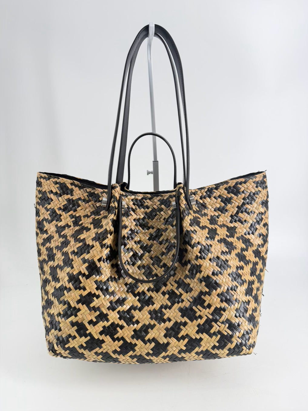 ALLSAINTS Black & Natural Raffia Woven Tote Bag