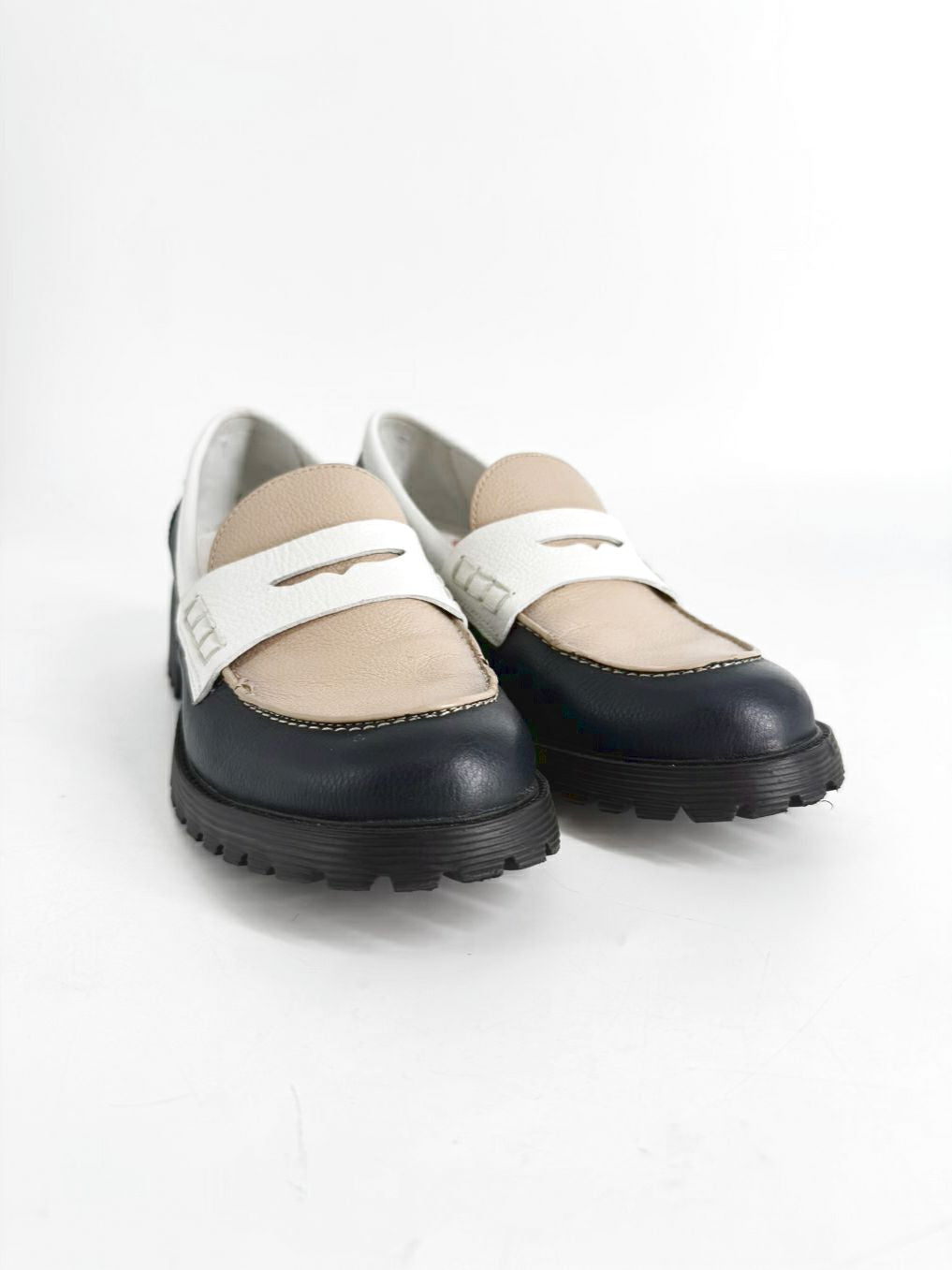 MARC JOSEPH  Size 8 Navy & Beige Leather Loafers