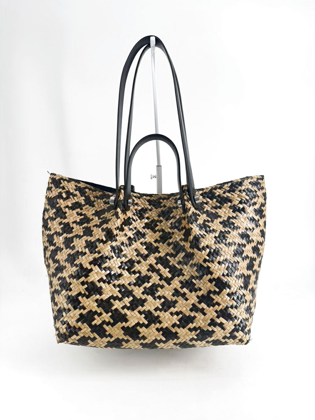 ALLSAINTS Black & Natural Raffia Woven Tote Bag
