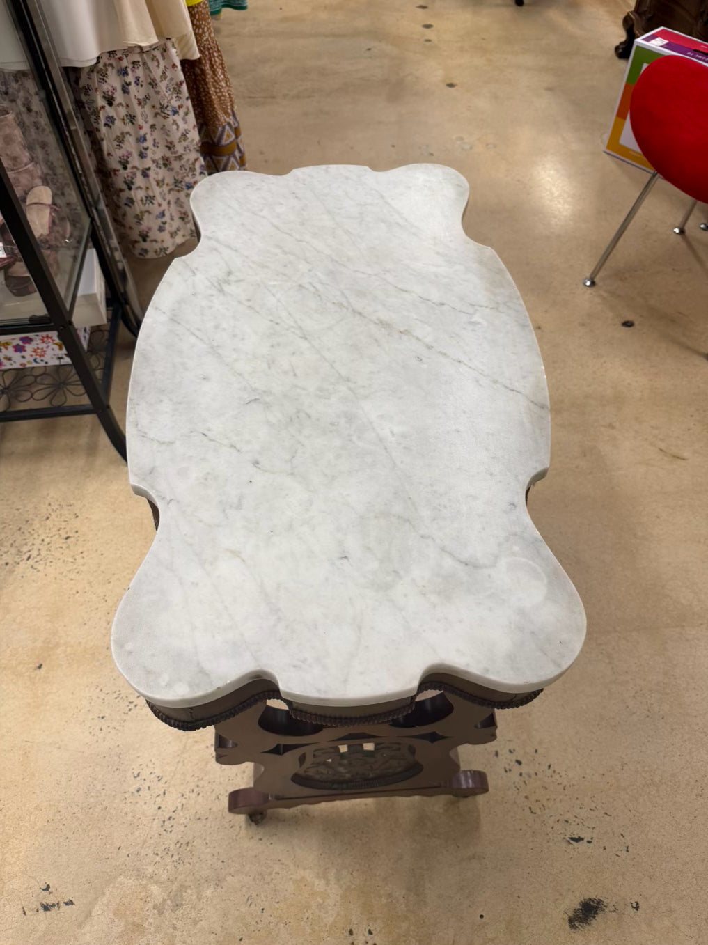 VICTORIAN Rococo Revival Style Wood & Marble Occasional Table