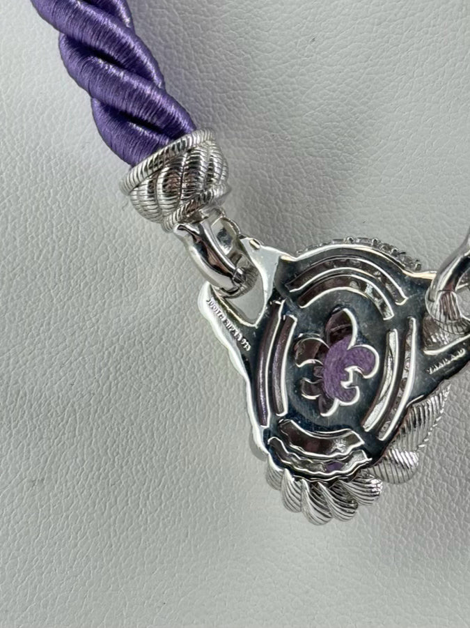 JUDITH RIPKA STERLING SILVER & Cubic Zirconia Purple Cord Necklace