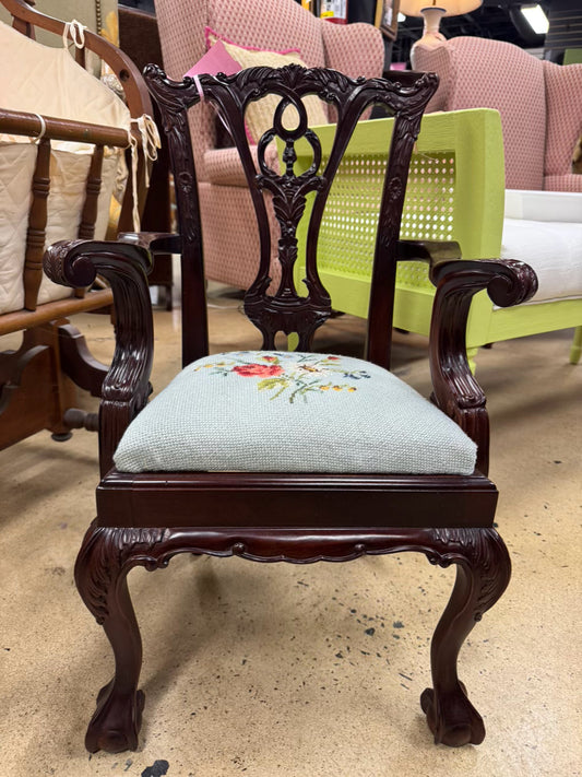 Mahogany & Blue Floral Needlepoint Chippendale Child's Chair