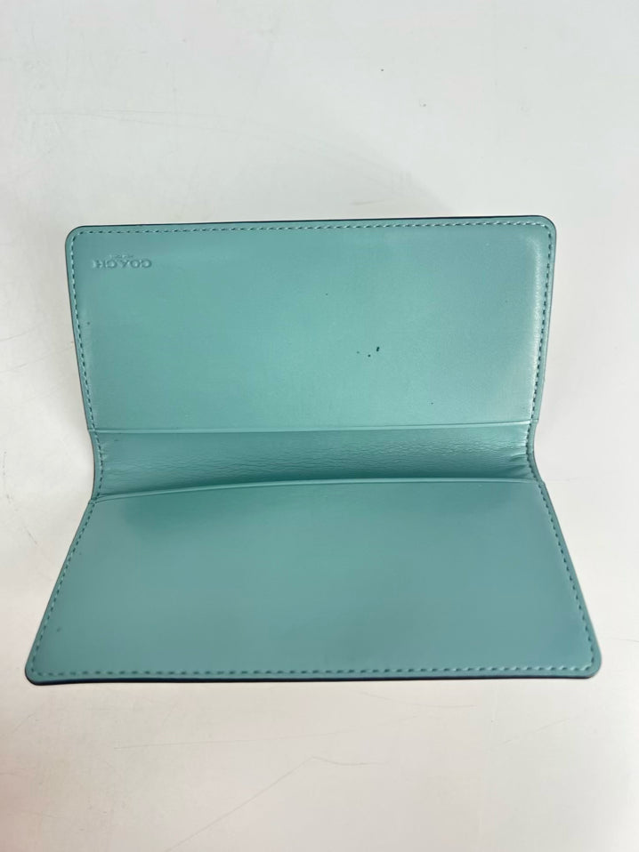 COACH Blue & Taupe Monogram Leather Wallet 2 Piece