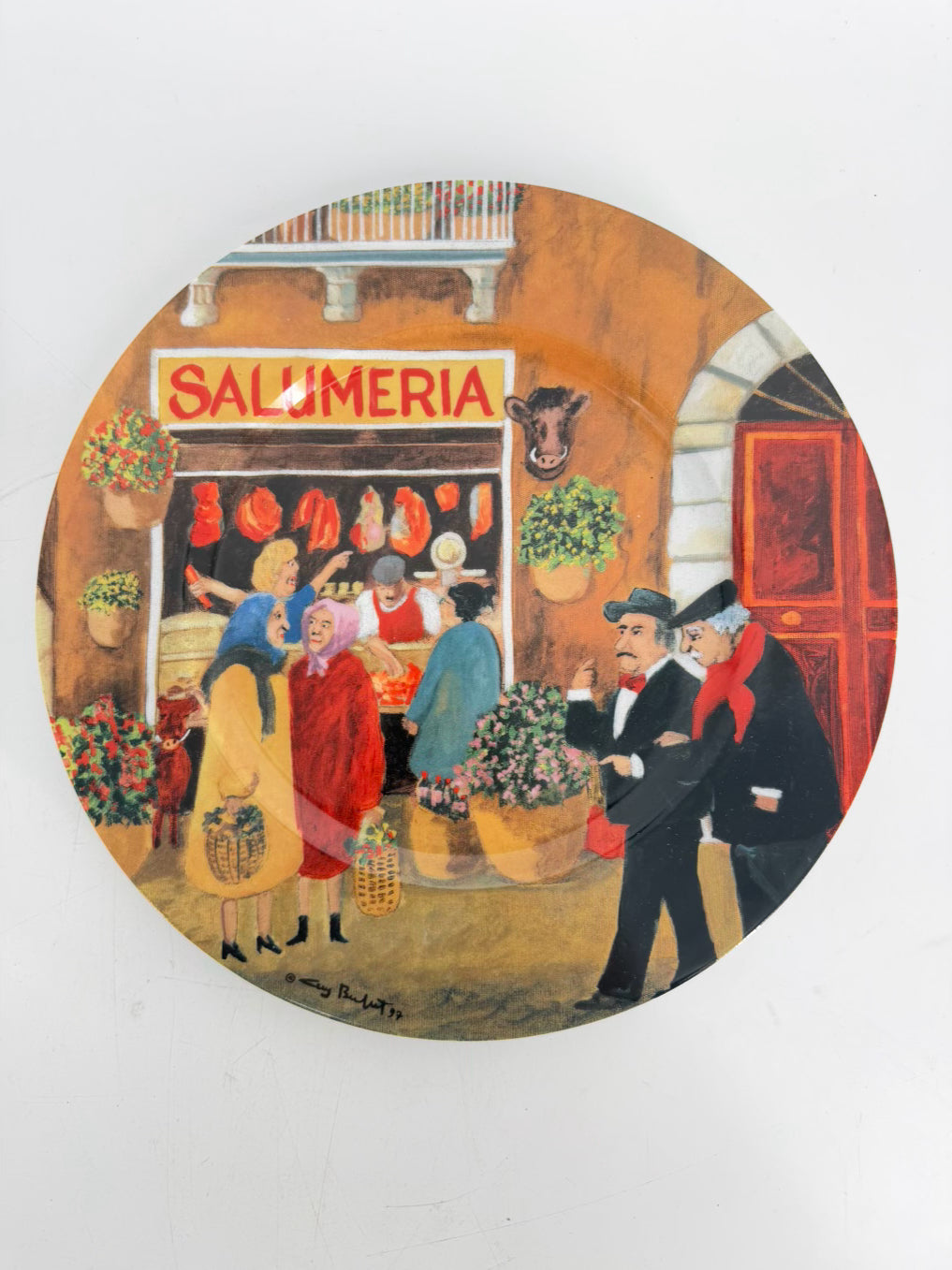 GUY BUFFET Multi Colored Ceramic Tuscan Storefronts Plate Setting For 6