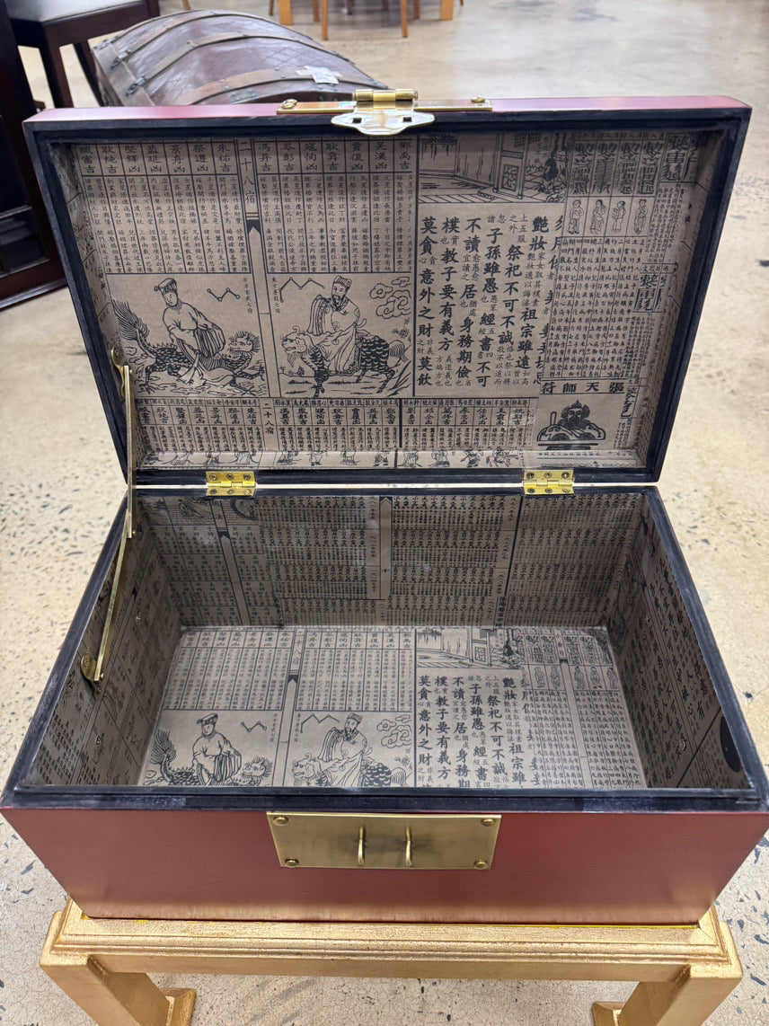 Red Box w/ Brass Mounts on Gold Stand