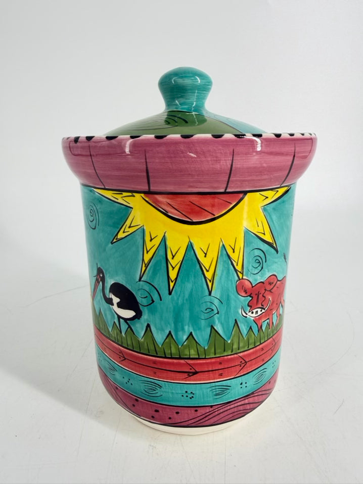 ZIMBABWE Multi Colored Ceramic Small Jar w/ Lid