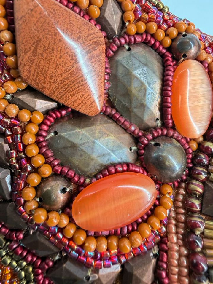 MARY FRANCES Orange Tandoori Spice Leather & Beaded Purse NWT