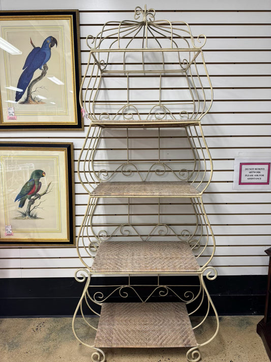 Cream Metal & Wicker Etagere