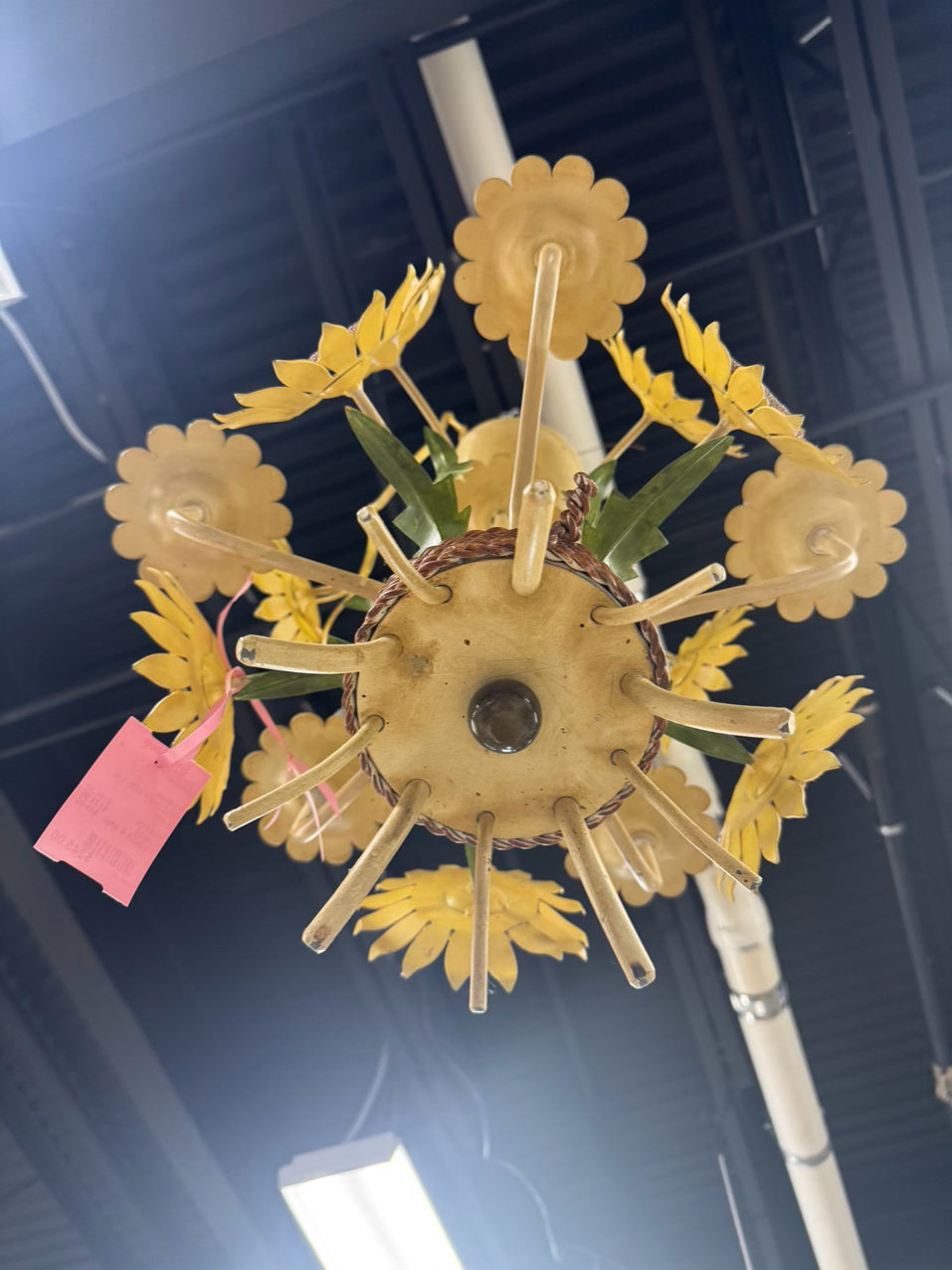 Yellow & Green Tole Sunflower 5-Arm Chandelier