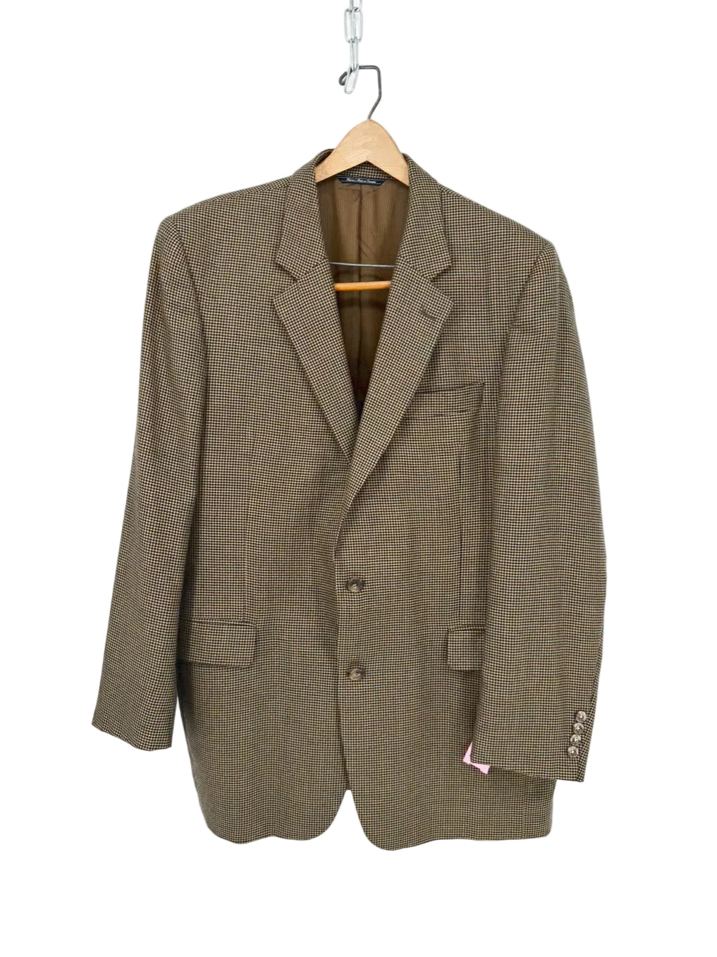 JACK VICTOR Men's Size 44 Tan & Black Cashmere Houndstooth Long Sport Coat