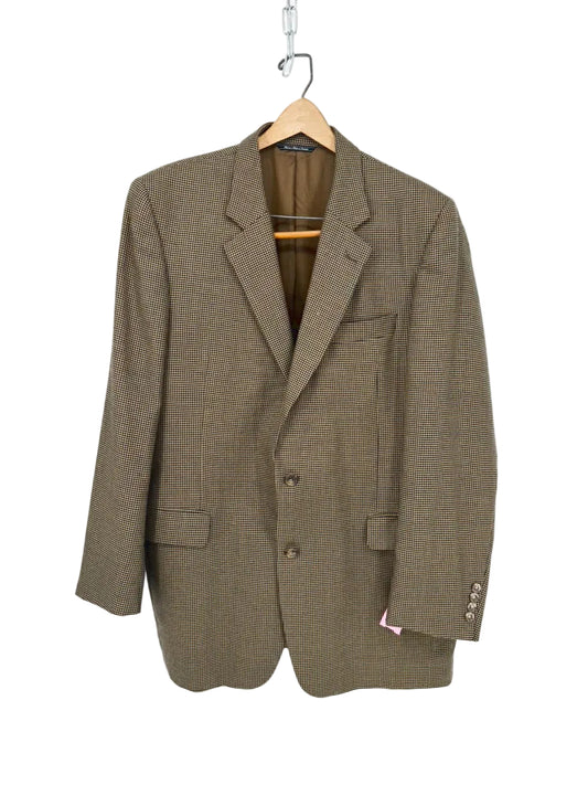 JACK VICTOR Size 44 Tan & Black Cashmere Houndstooth Long Sport Coat