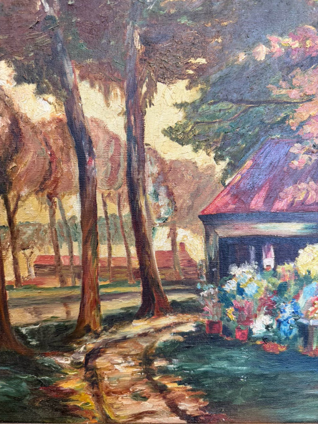 HOLMES Stream By Flower Ladies Shed Painting In Brown Frame