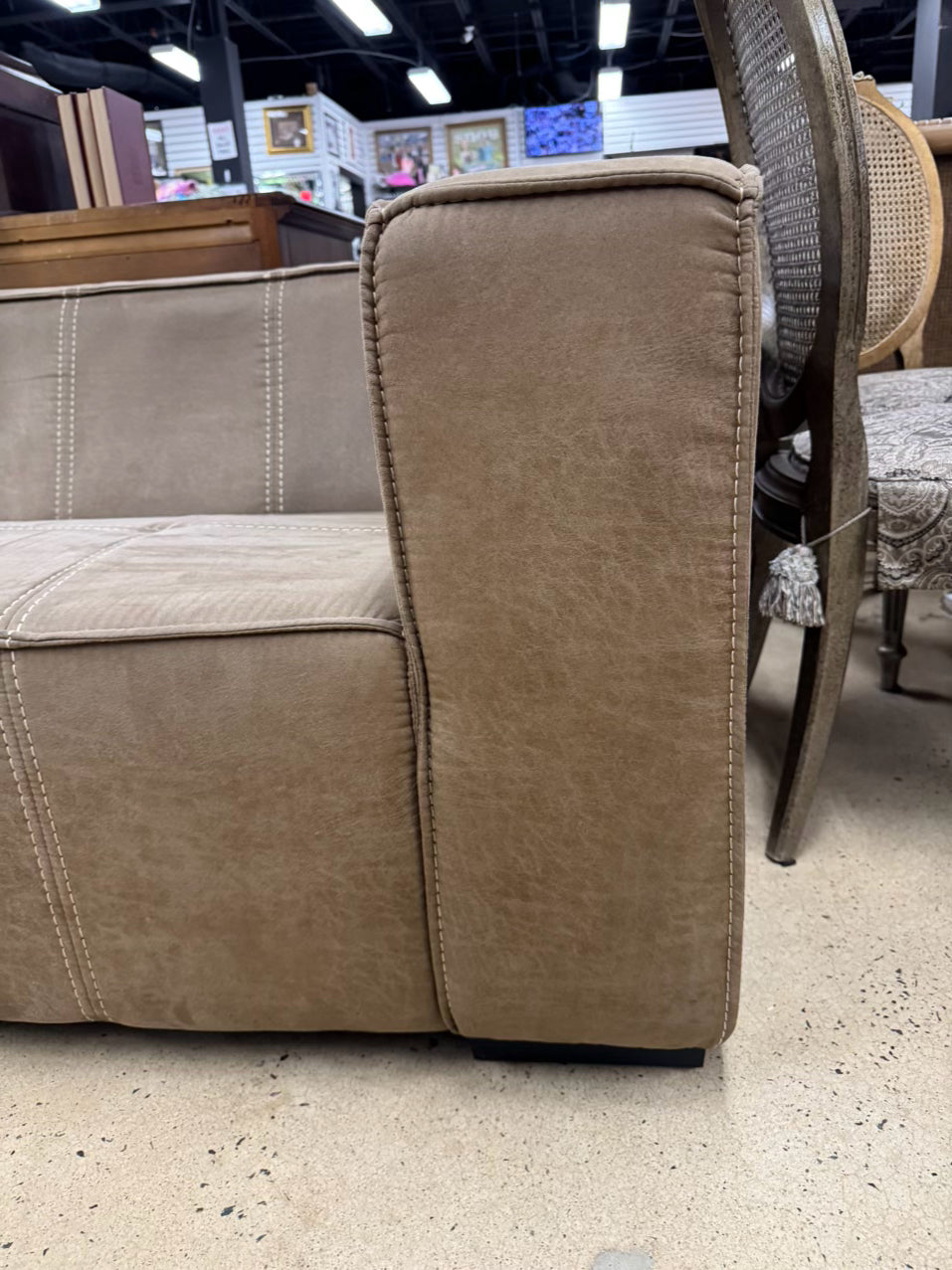 Beige Midcentury Modern Square Arm Sofa