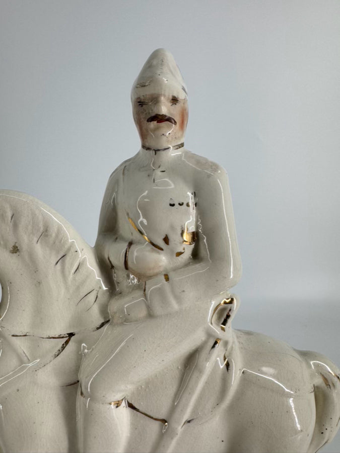 White & Green Ceramic Handpainted Staffordshire General French Figurine