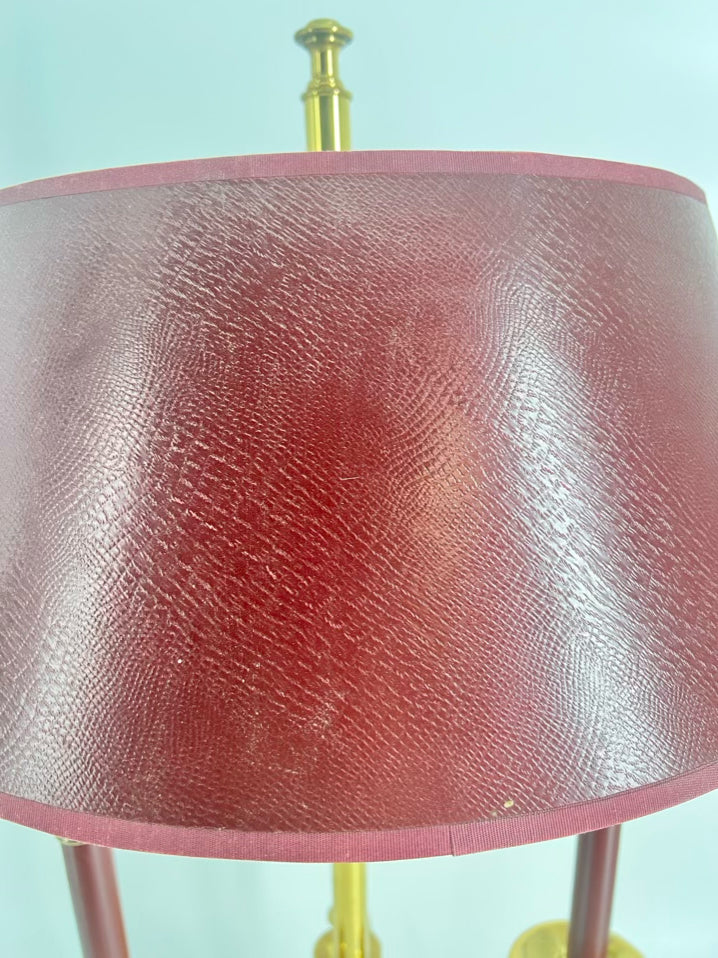 Brass Bouillotte French Horns Lamp w/ Red Shade