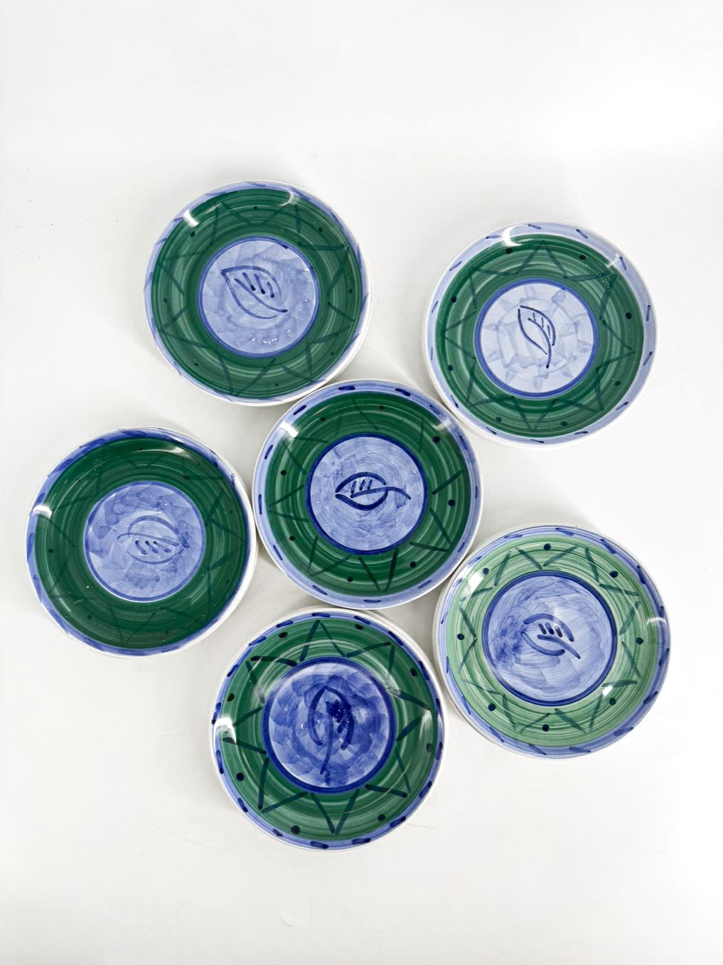 CALECA Espero Blue & Green Set Of 12 Salad Pottery Plates