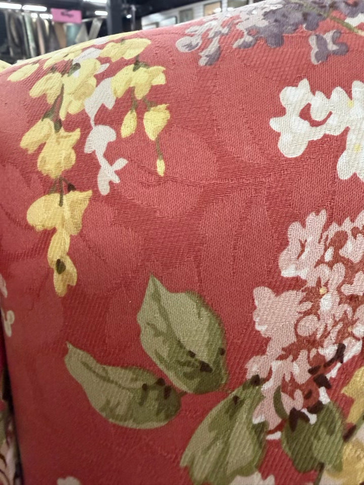 Salmon, Green & Yellow Floral Wing Back Chair
