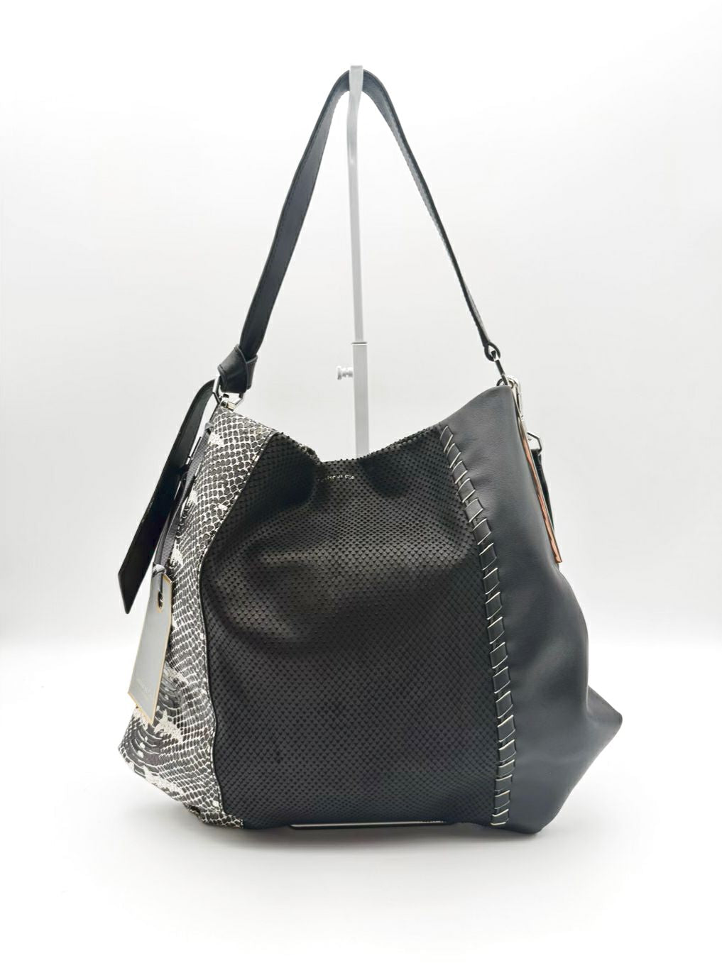 LOUISE ET CIE  Black & White Leather Animal Print Tote Bag NWT