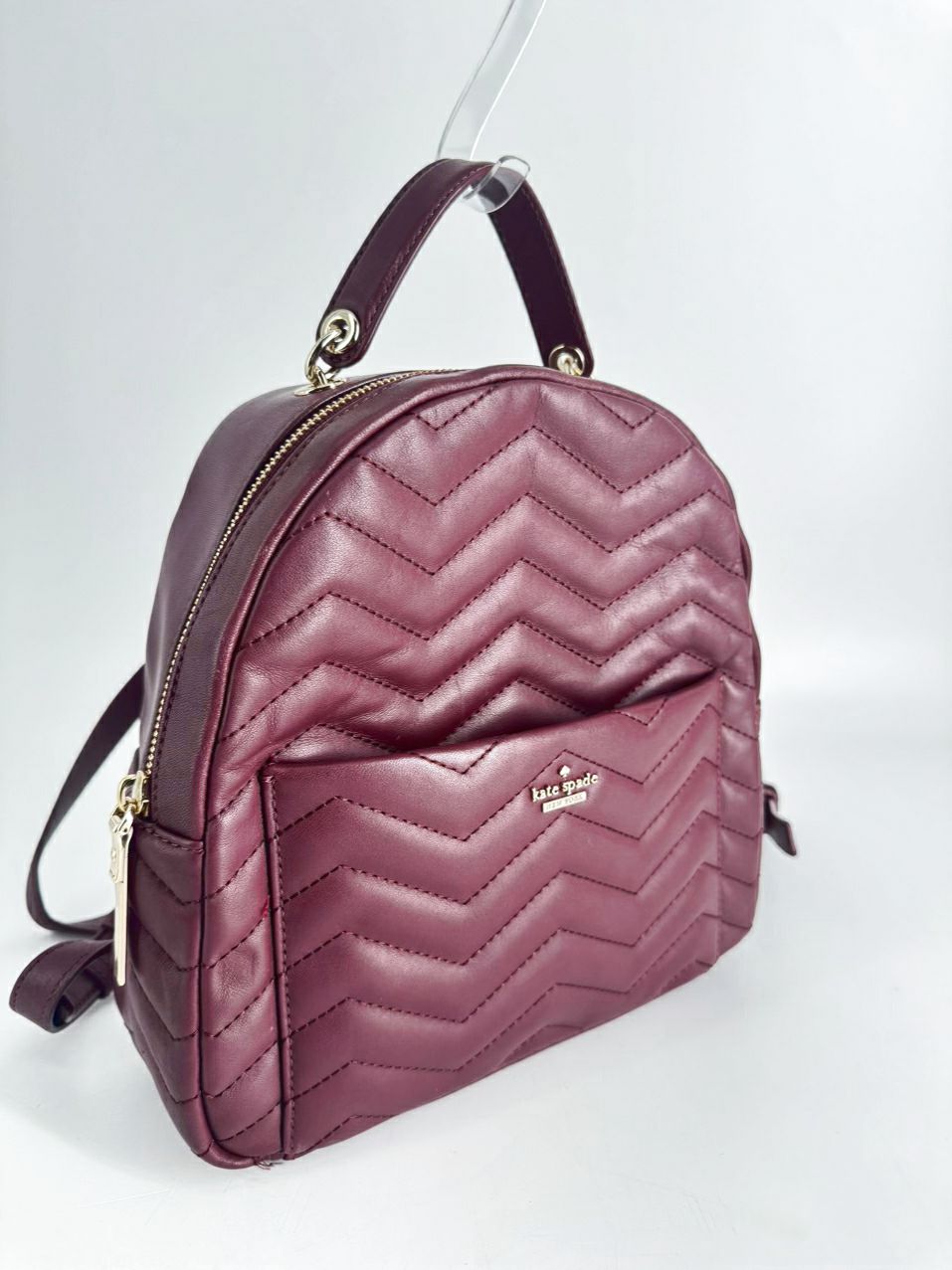 KATE SPADE Burgundy Quilted Leather Backpack