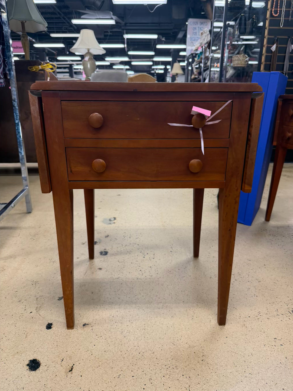 VINTAGE Light Wood Drop Leaf Table w/ 2 Drawers