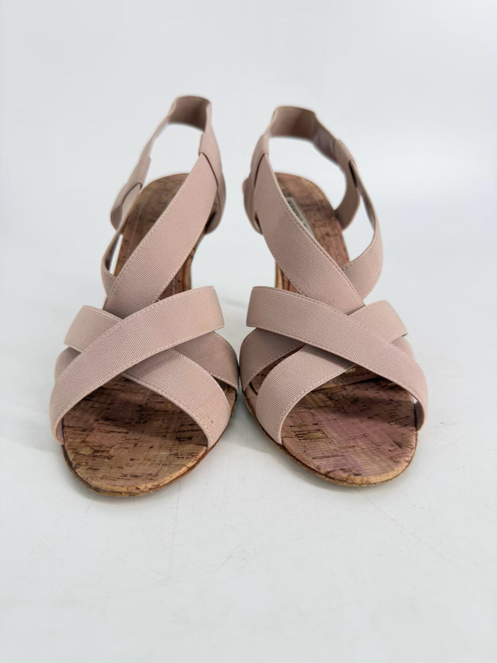 MANOLO BLAHNIK Size Wmns 37.5 Beige Grosgrain Slingback Heels