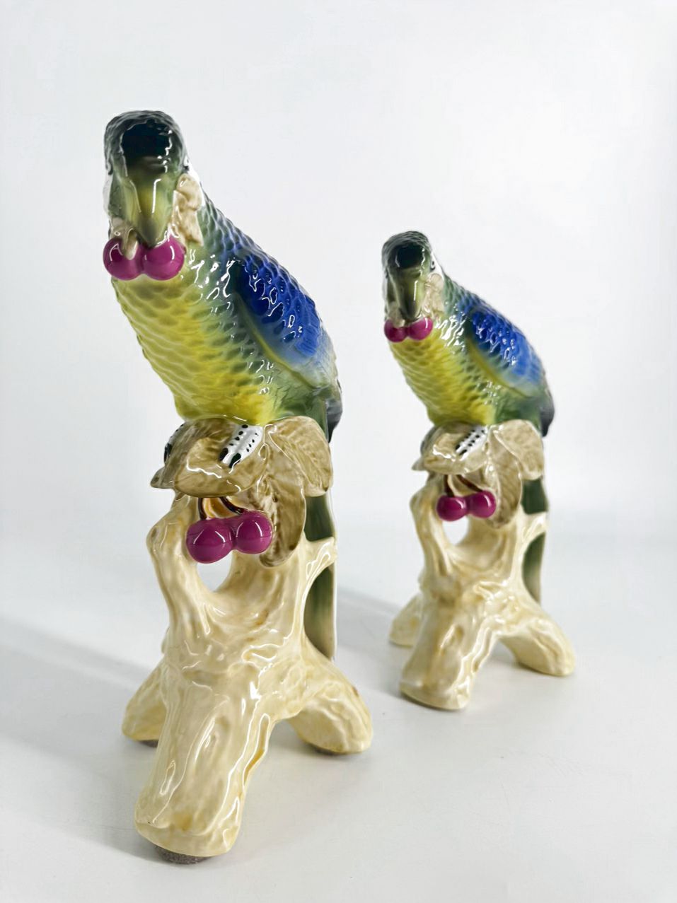 Blue & Yellow Pair of Parrots Porcelain Figures