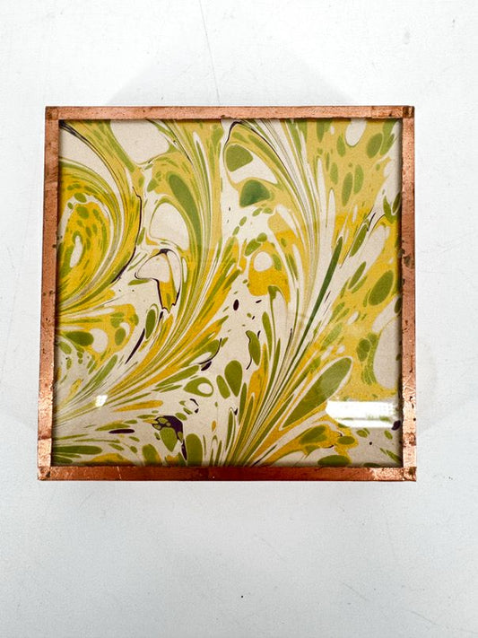 SHANDELL'S Yellow & Green Paper & Copper Set of 4 Coasters
