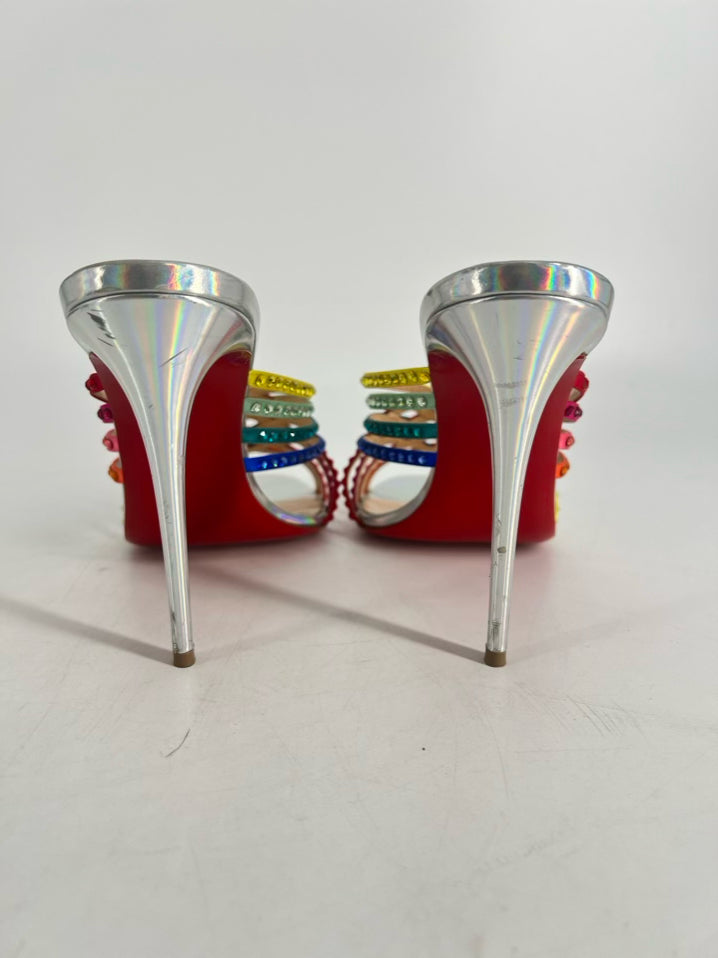 CHRISTIAN LOUBOUTIN Size 40 Multi Color Leather Marthastrass 100 Crystal Slide Pumps