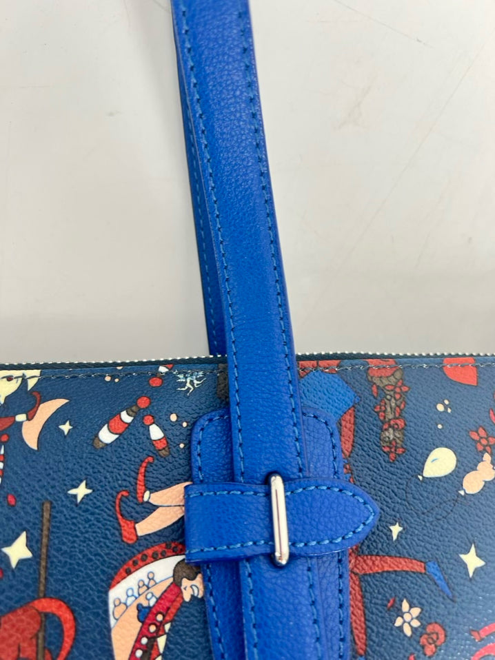 PIERO GUIDI Blue & Red Leather Circus Print Purse