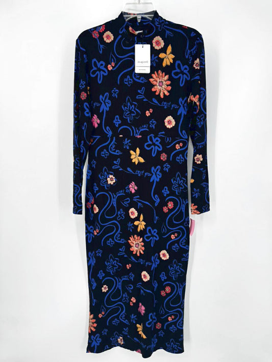 DESIGUAL Size L Black Floral Print Dress NWT