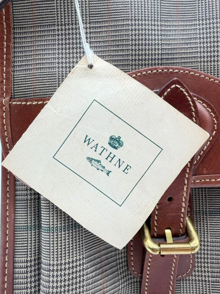 WATHNE Beige Coated Canvas Plaid Briefcase