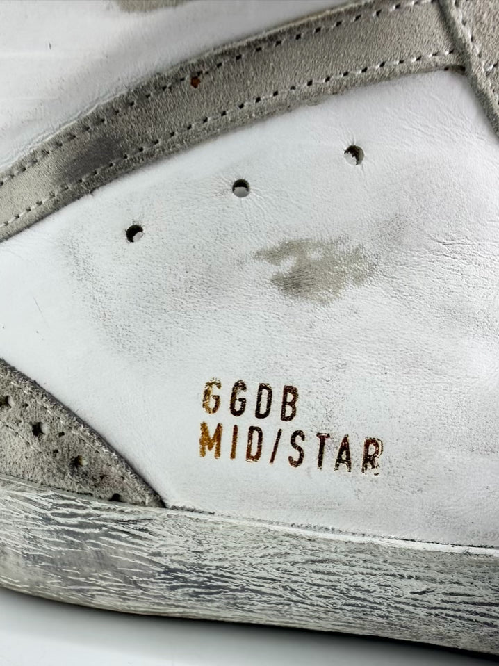 GOLDEN GOOSE Size 46 White & Gray Leather Sneakers