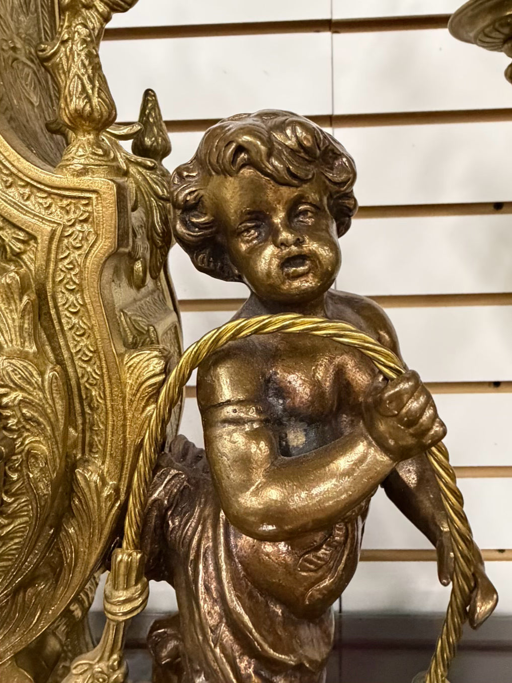 ITALIAN Brass & Marble 3 Piece Clock & Candelabra