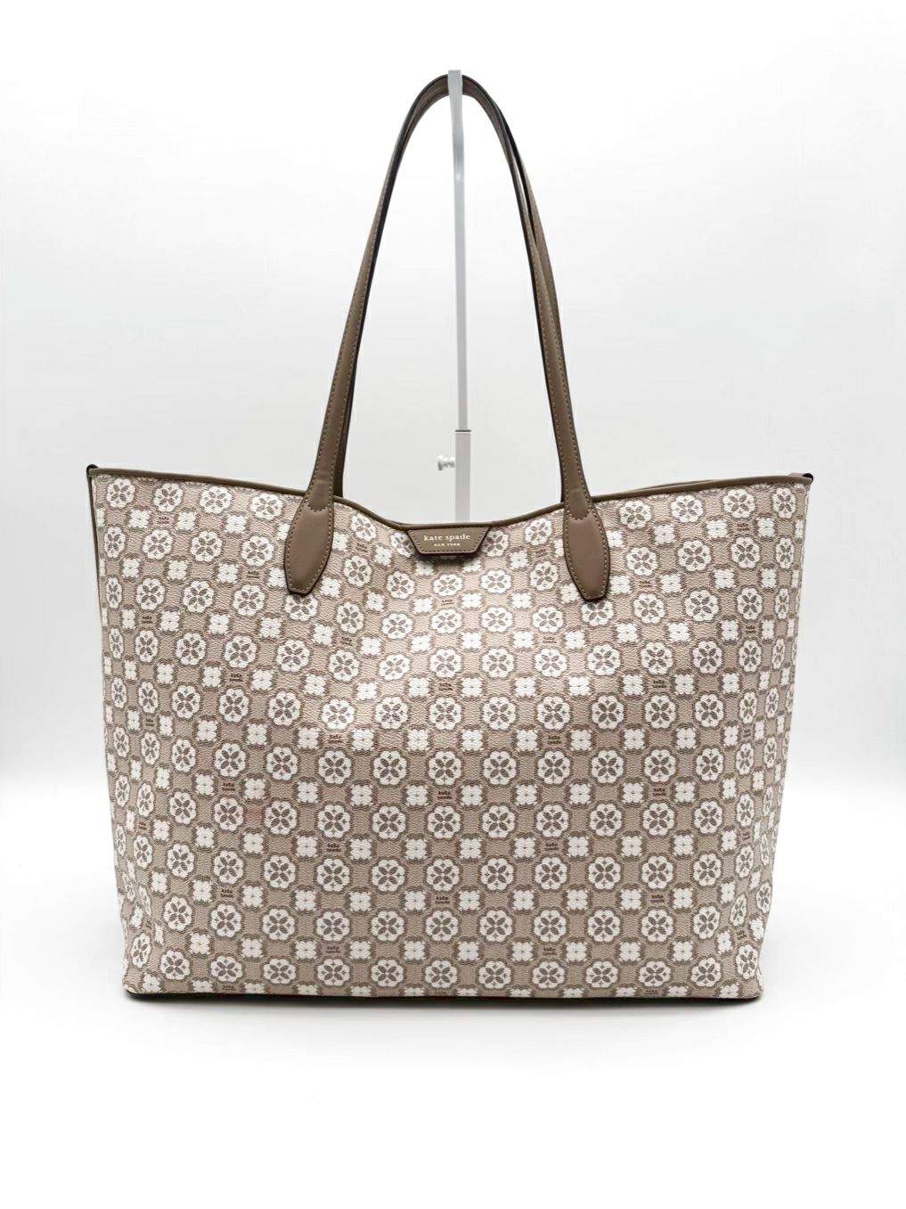 KATE SPADE Beige & White Coated Canvas Flower Monogram Tote Bag
