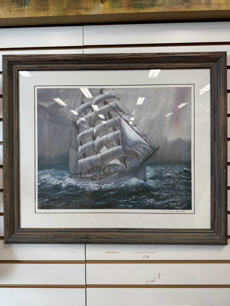 DORIS FOXWELL Ship in Storm Print in Weathered Gray Frame